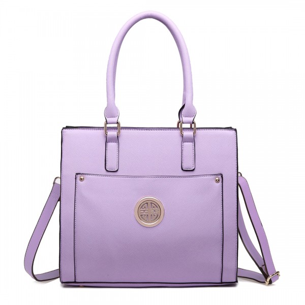 LT1650 - Miss Lulu Textured Leather Look Square Pocket Shoulder Handbag Lilac
